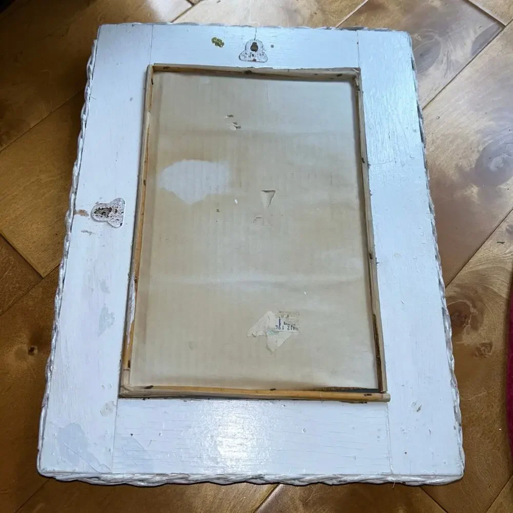 White Wicker Wall Mirror Coastal Cottage Farmhouse Boho Shabby Chic 11x15”